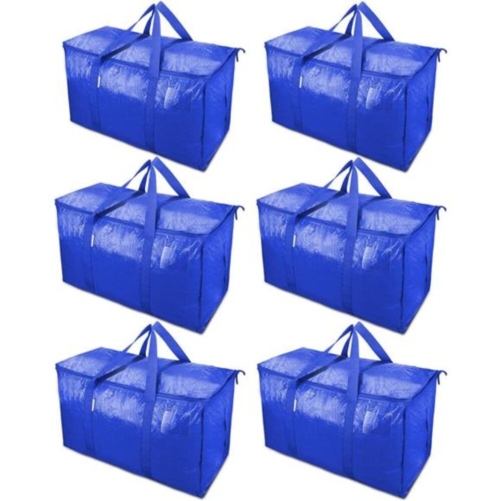 6 Pack Extra Large Moving Bags with Zippers & Carrying Handles, Heavy-Duty Tote
